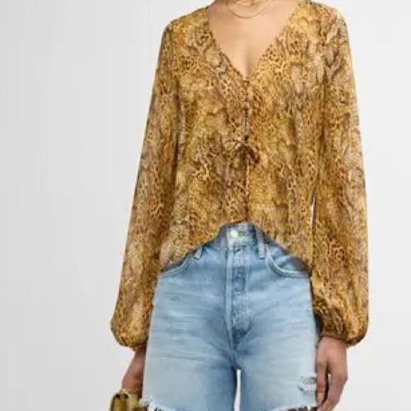 NWT L'AGENCE Multi Animal Printed Drawstring Blouse size medium - Picture 3 of 12